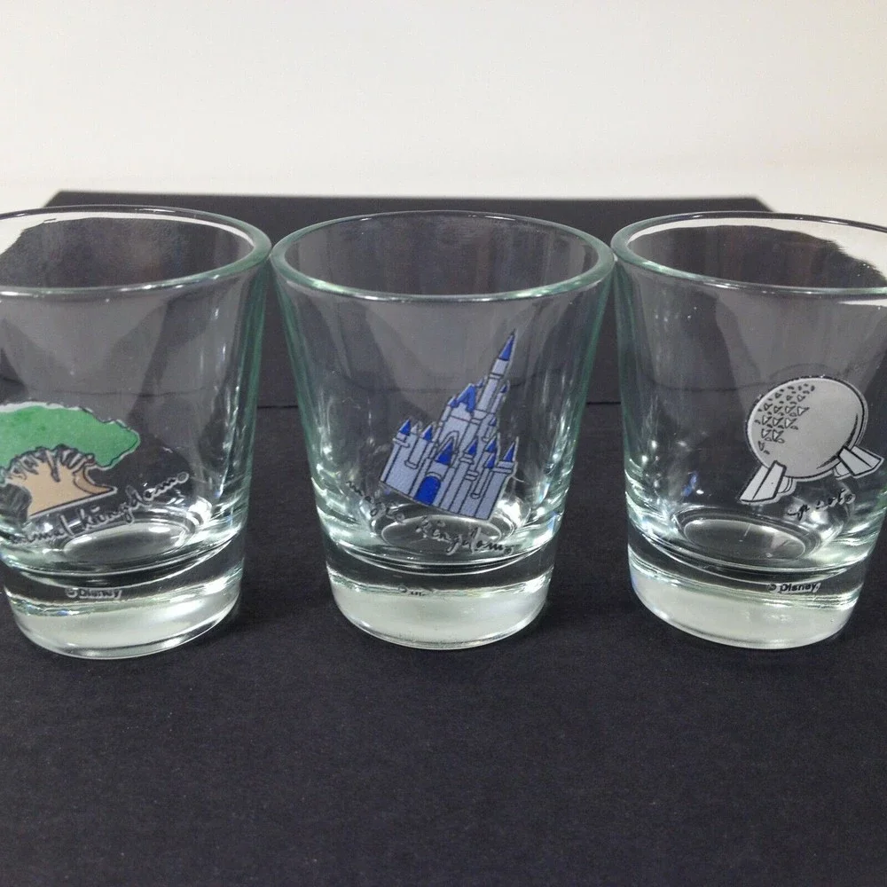 3 Disney World Magic Kingdon Animal Kingdom Epcot Souvenir Shot Glass Set of 3